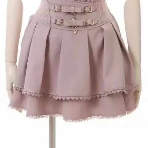 korean style Kawaii Cake Pink Mini Skirts Women Bandage Lolita High Waist Y2k Aesthetic Sweet Lace Gothic JK Faldas Black Skirt