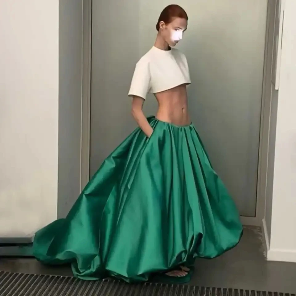 Stunning Skirt Woman Custom Made A Line Green Maxi Skirts with Pockets Train Long Skirts Women Zip Closure