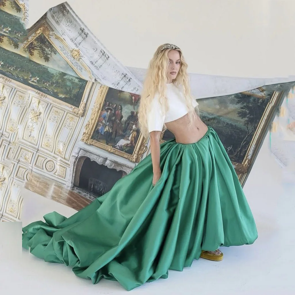 Stunning Skirt Woman Custom Made A Line Green Maxi Skirts with Pockets Train Long Skirts Women Zip Closure
