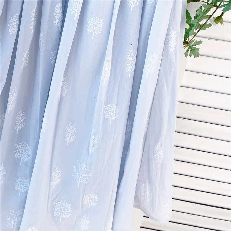 Cotton Linen Blue Midi Pleated Skirt, Fashion Print Skirts For Woman 2026 Summer