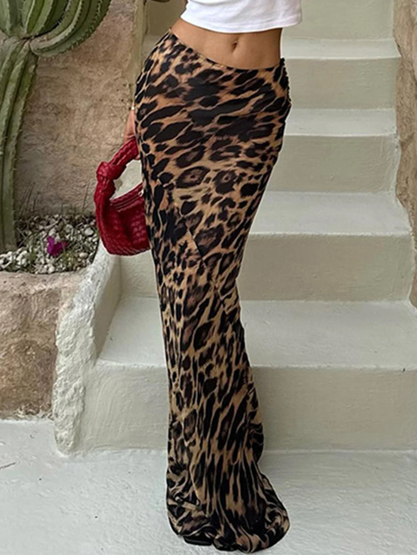 Sexy Leopard Print Long Skirt Women Summer Clothes Fashion Casual Maxi Skirts Woman Clothing High Waist Chiffon Fishtail Skirt