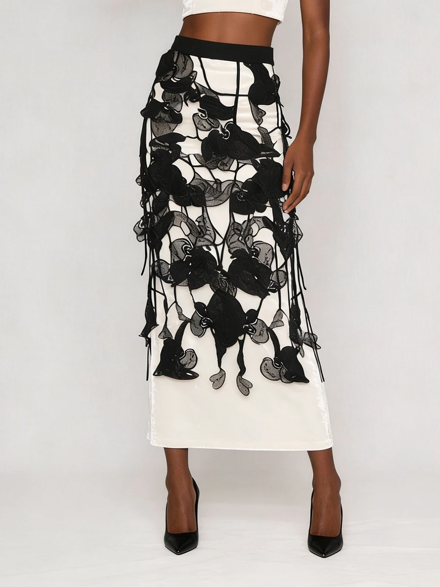 VGH Design Sense Hollow Out Slimming Skirts For Women High Waist Summer Beach Style Sexy Trend Solid Skirt Female Fashion New
