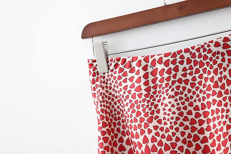 Klacwaya New Girls Silk Pencil Skirts Women Fashion Heart Print High Waist Slim Skirt Ladies Chic Red Leopard Boho Mermaid Skirt