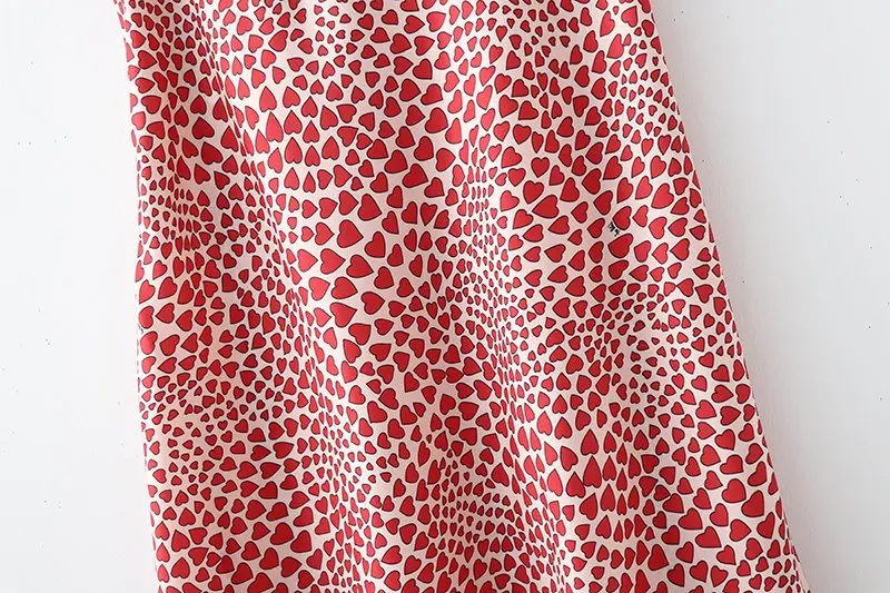 Klacwaya New Girls Silk Pencil Skirts Women Fashion Heart Print High Waist Slim Skirt Ladies Chic Red Leopard Boho Mermaid Skirt
