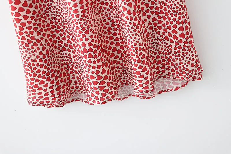 Klacwaya New Girls Silk Pencil Skirts Women Fashion Heart Print High Waist Slim Skirt Ladies Chic Red Leopard Boho Mermaid Skirt