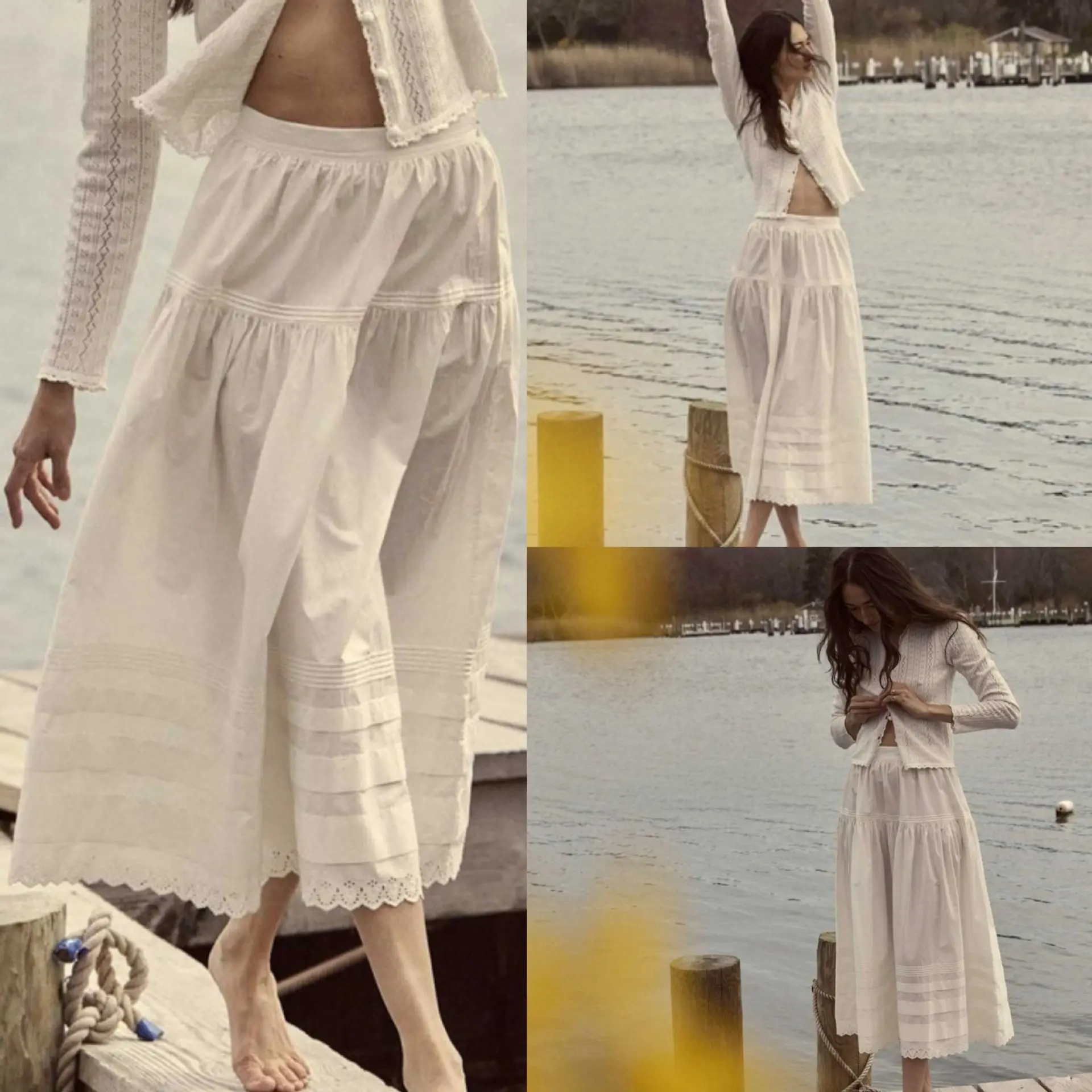 Boho Inspired white skirt women cotton midi skirt spring summer skirt streetwear cotton elegant long skirts for women