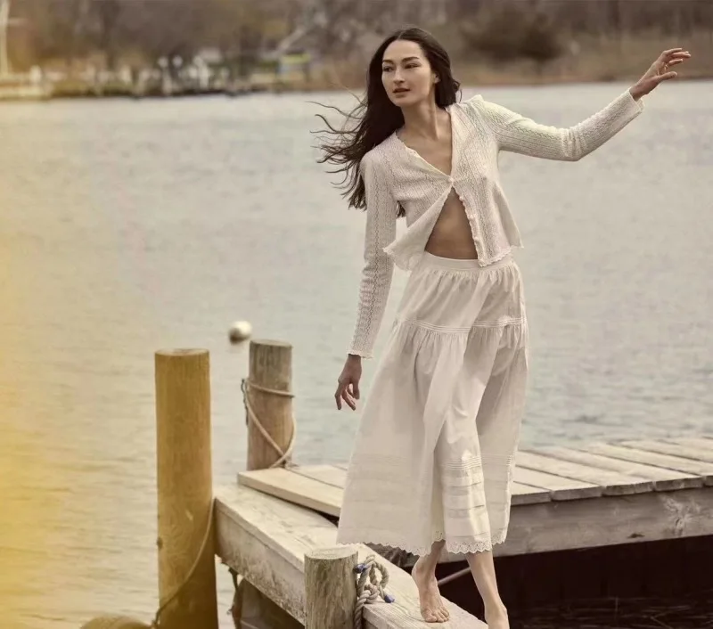 Boho Inspired white skirt women cotton midi skirt spring summer skirt streetwear cotton elegant long skirts for women