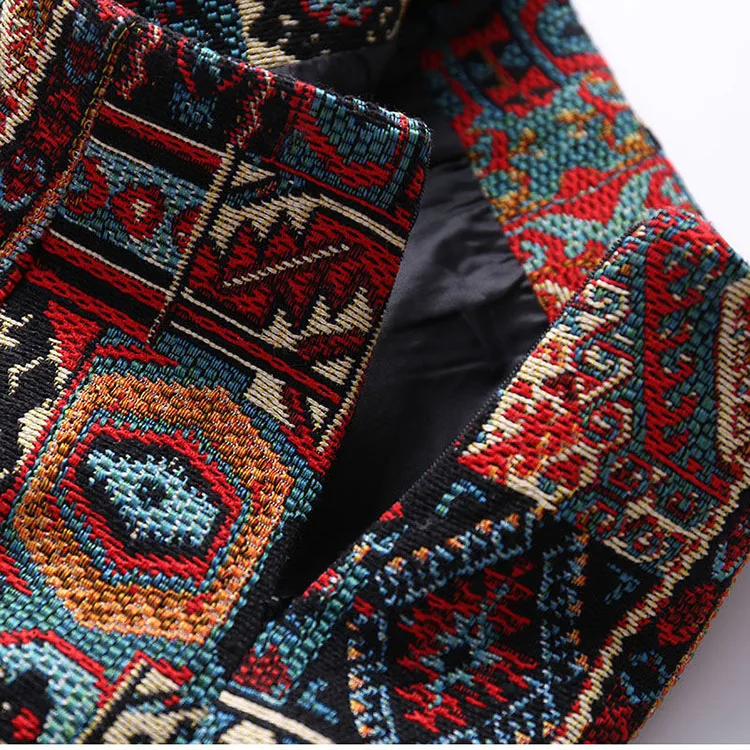 Early Spring Womens Boho Skirt Embroidery A-Line Mini Skirts Chic Geometric Pattern Woolen Vintage Ethnic Style Female Skirts