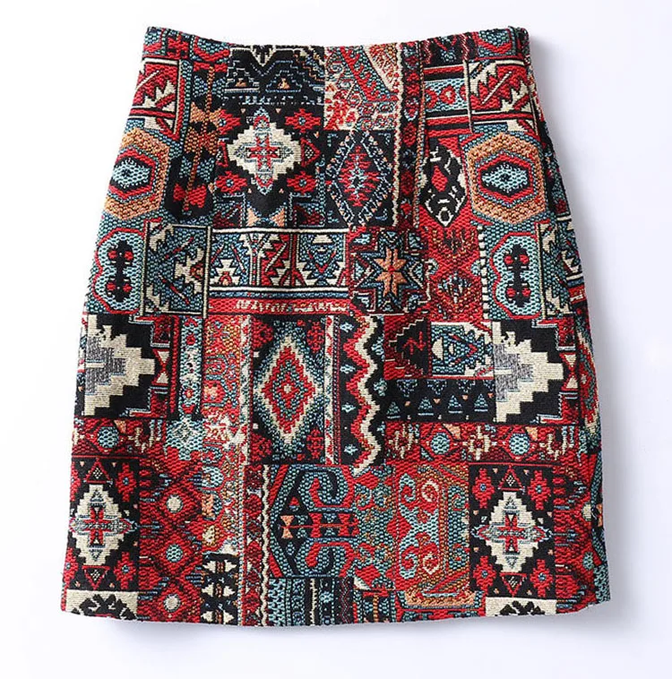 Early Spring Womens Boho Skirt Embroidery A-Line Mini Skirts Chic Geometric Pattern Woolen Vintage Ethnic Style Female Skirts