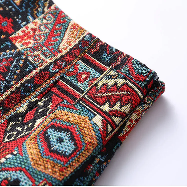 Early Spring Womens Boho Skirt Embroidery A-Line Mini Skirts Chic Geometric Pattern Woolen Vintage Ethnic Style Female Skirts