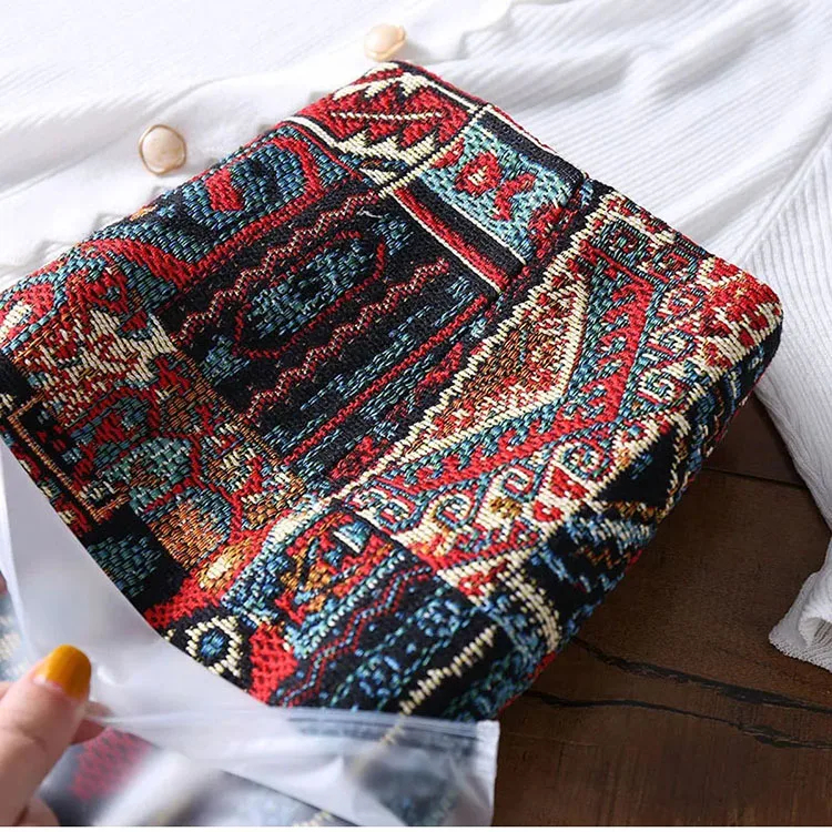 Early Spring Womens Boho Skirt Embroidery A-Line Mini Skirts Chic Geometric Pattern Woolen Vintage Ethnic Style Female Skirts