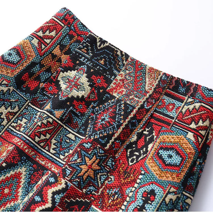 Early Spring Womens Boho Skirt Embroidery A-Line Mini Skirts Chic Geometric Pattern Woolen Vintage Ethnic Style Female Skirts