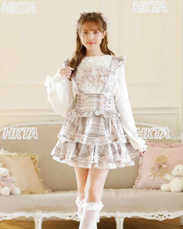 Japanese Style Strap Skirt High Waist Slim Fit High Waist Short Pleated Skirt Autumn Winter New Sweet Fairy Plaid Cake Skirts