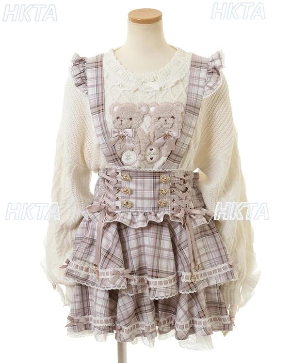 Japanese Style Strap Skirt High Waist Slim Fit High Waist Short Pleated Skirt Autumn Winter New Sweet Fairy Plaid Cake Skirts
