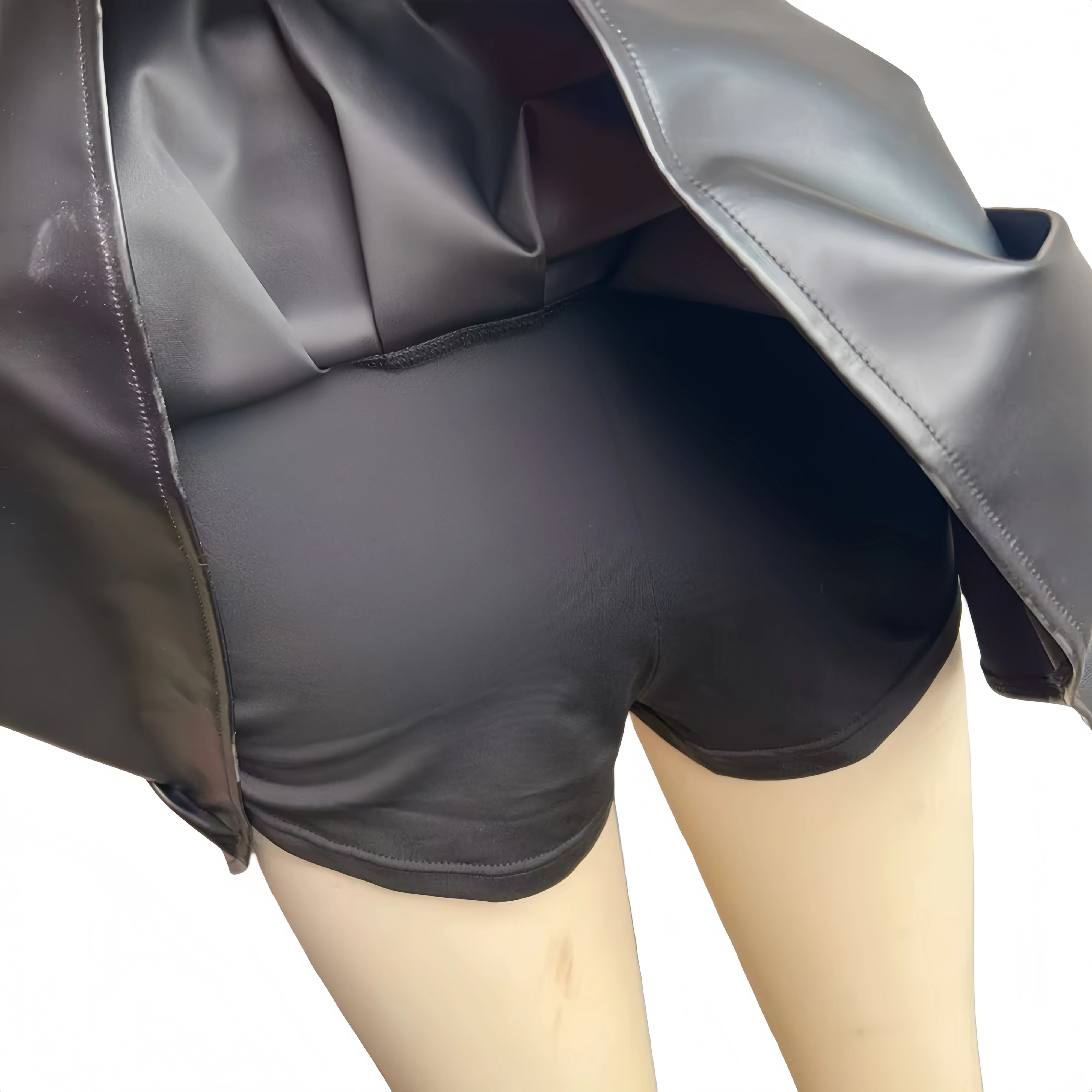 FAGADOER Fashion Leather Patchwork Bodycon Skirt for Woman Solid Color High Waist Pleated Skirt Female Streetwear Bottoms New