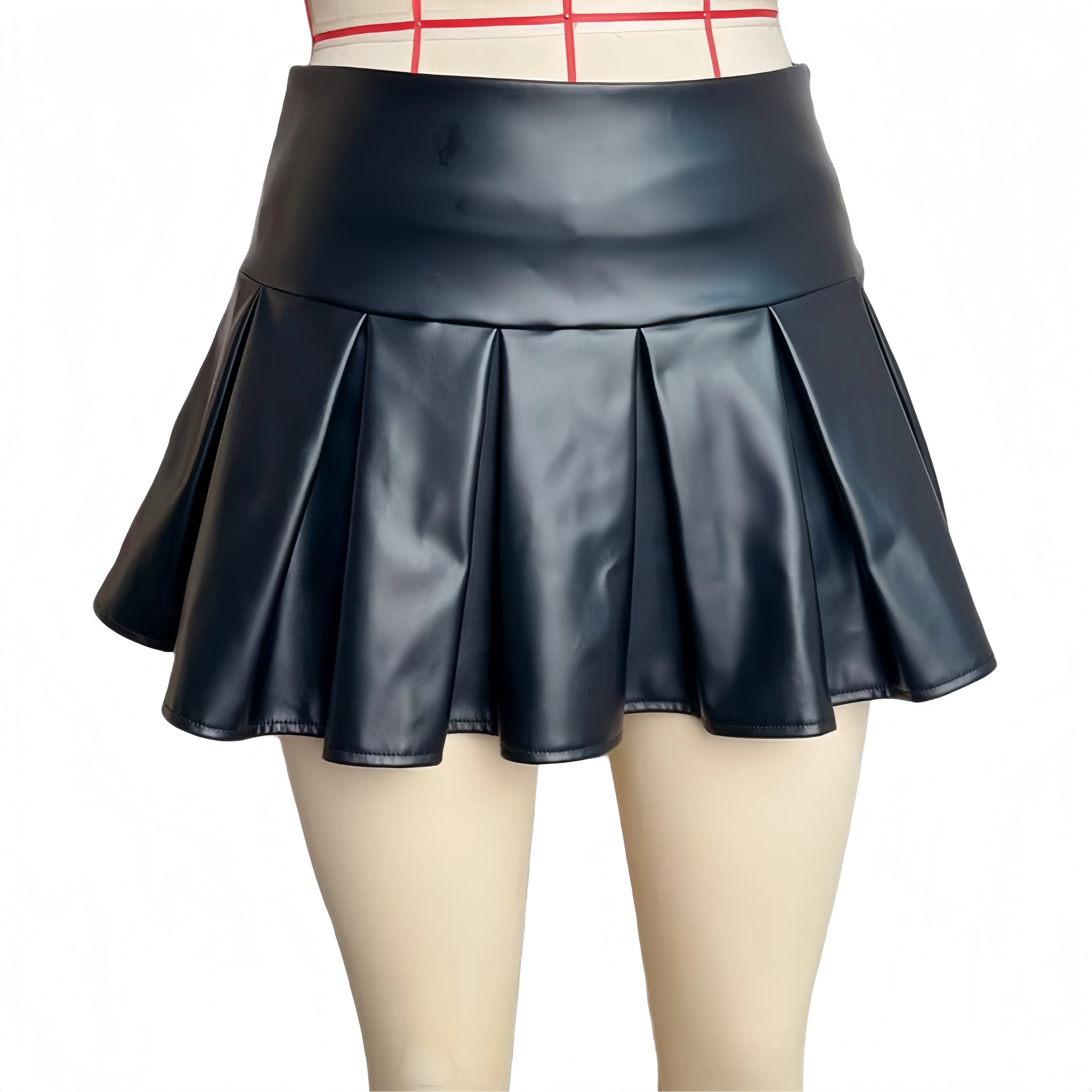 FAGADOER Fashion Leather Patchwork Bodycon Skirt for Woman Solid Color High Waist Pleated Skirt Female Streetwear Bottoms New