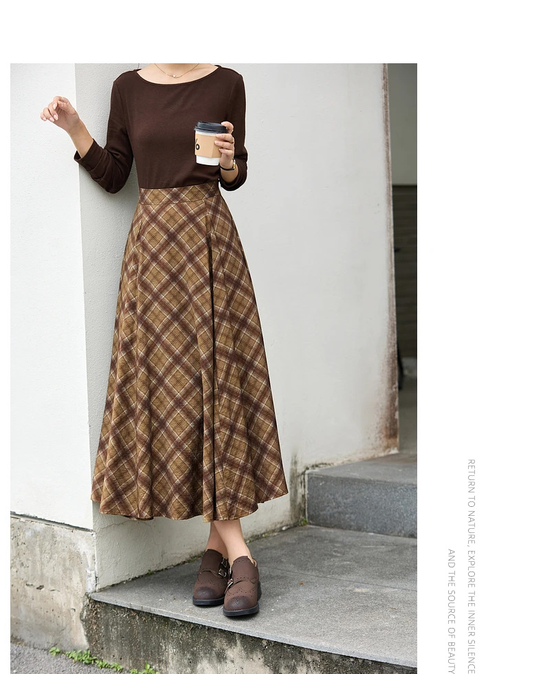 VIMLY Long Skirt Women Casual Plaid Folds A-Line Female Skirts Autumn 2026 Vintage High Waist Zip Up Maxi Ladies Skirts A3790