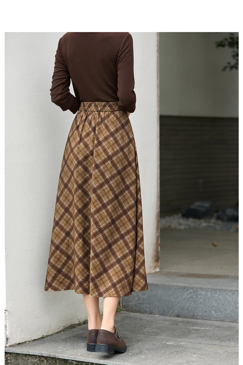 VIMLY Long Skirt Women Casual Plaid Folds A-Line Female Skirts Autumn 2026 Vintage High Waist Zip Up Maxi Ladies Skirts A3790