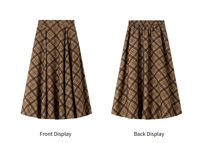 VIMLY Long Skirt Women Casual Plaid Folds A-Line Female Skirts Autumn 2026 Vintage High Waist Zip Up Maxi Ladies Skirts A3790