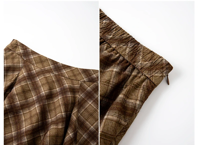 VIMLY Long Skirt Women Casual Plaid Folds A-Line Female Skirts Autumn 2026 Vintage High Waist Zip Up Maxi Ladies Skirts A3790