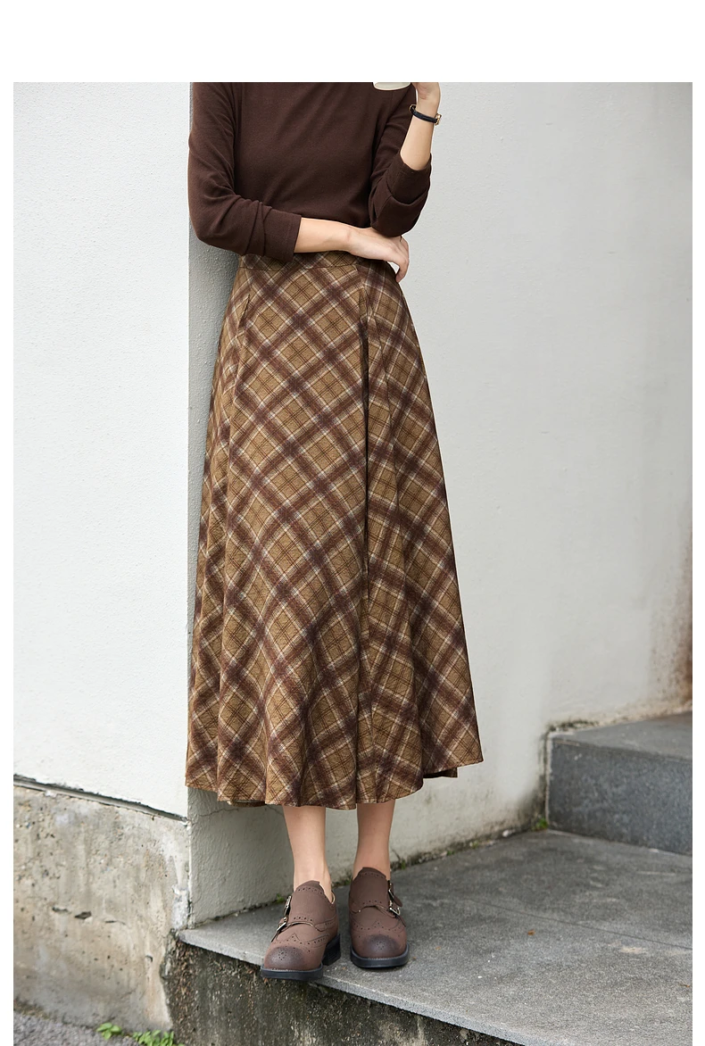 VIMLY Long Skirt Women Casual Plaid Folds A-Line Female Skirts Autumn 2026 Vintage High Waist Zip Up Maxi Ladies Skirts A3790