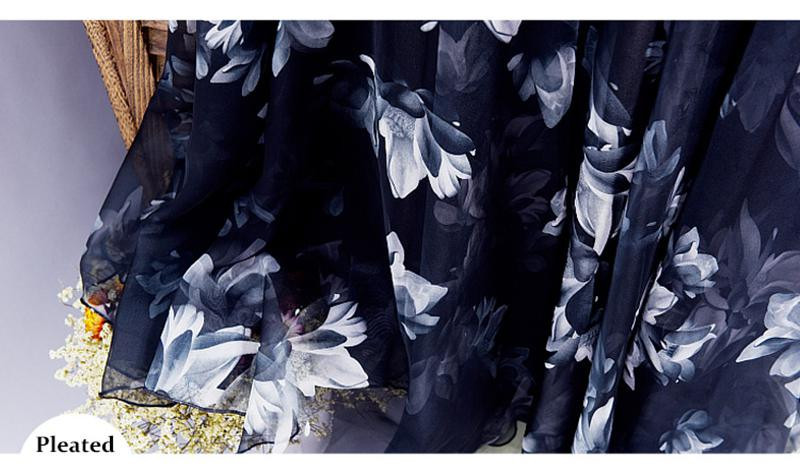 New Fashion 2025 Women's BOHO Elegant Florals Print Chiffon Long Skirt Ladies Slim High-Waist Elastic Waist Pleated Skirts SK15