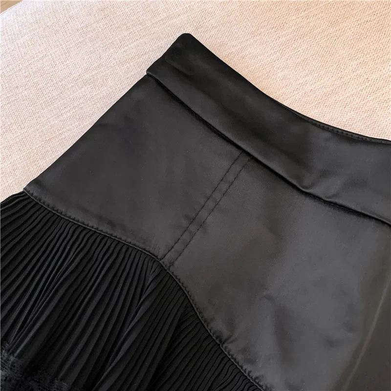 Sweet Lace Ruffle Mini Skirt Women Summer High Waist Patchwork Pleated Skirts Y2K Female Korean Fashion Preppy A Line Skirts