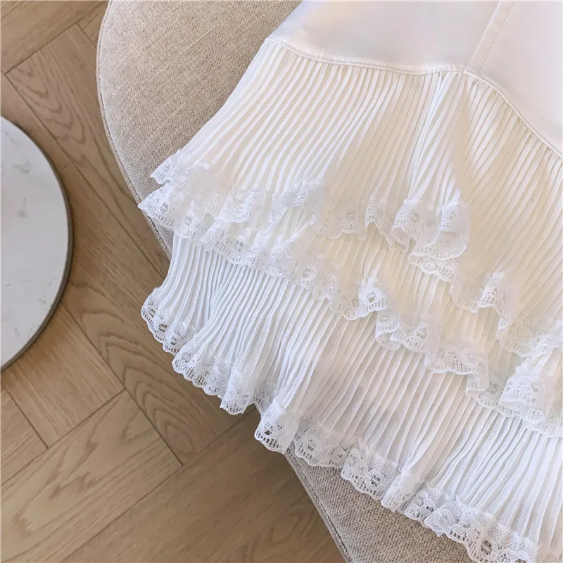 Sweet Lace Ruffle Mini Skirt Women Summer High Waist Patchwork Pleated Skirts Y2K Female Korean Fashion Preppy A Line Skirts