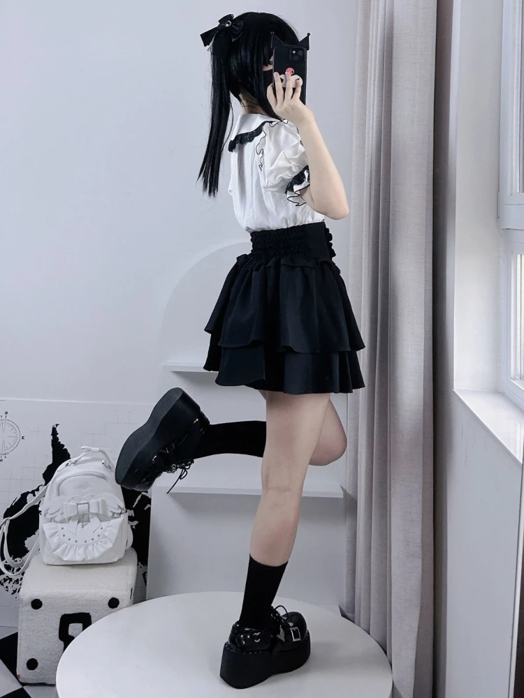 Women's Jirai Kei Lolita Plaid Lace Up High Waist Skirt Sweet A Line Punk Kawaii Subculture Daily Japanese Harajuku Cute Outfit