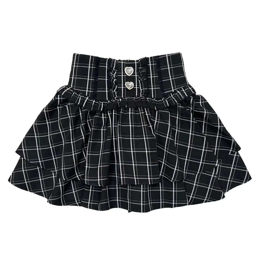 Women's Jirai Kei Lolita Plaid Lace Up High Waist Skirt Sweet A Line Punk Kawaii Subculture Daily Japanese Harajuku Cute Outfit