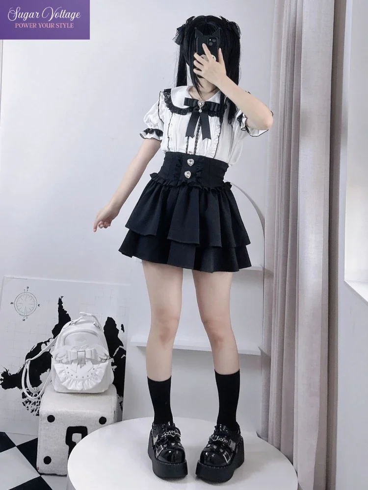 Women's Jirai Kei Lolita Plaid Lace Up High Waist Skirt Sweet A Line Punk Kawaii Subculture Daily Japanese Harajuku Cute Outfit