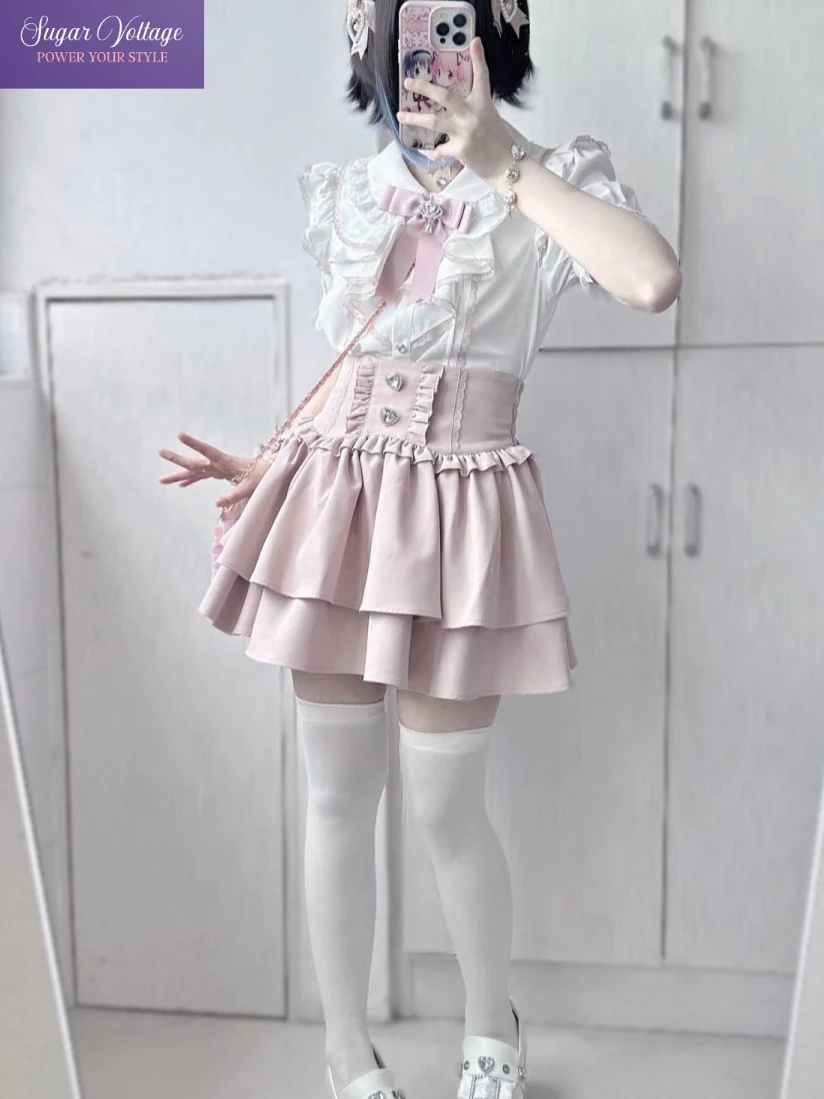 Women's Jirai Kei Lolita Plaid Lace Up High Waist Skirt Sweet A Line Punk Kawaii Subculture Daily Japanese Harajuku Cute Outfit
