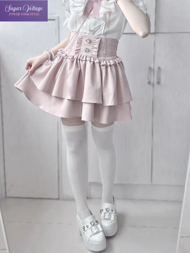 Women's Jirai Kei Lolita Plaid Lace Up High Waist Skirt Sweet A Line Punk Kawaii Subculture Daily Japanese Harajuku Cute Outfit