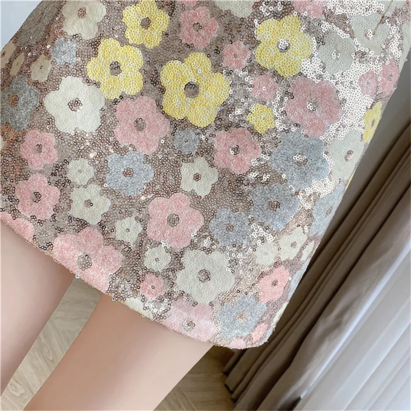 Limiguyue Summer Four Color Flower Sequin Skirt Women High Waist A-Line Mini Skirts Female Luxury Cute All Match Clothes Z161