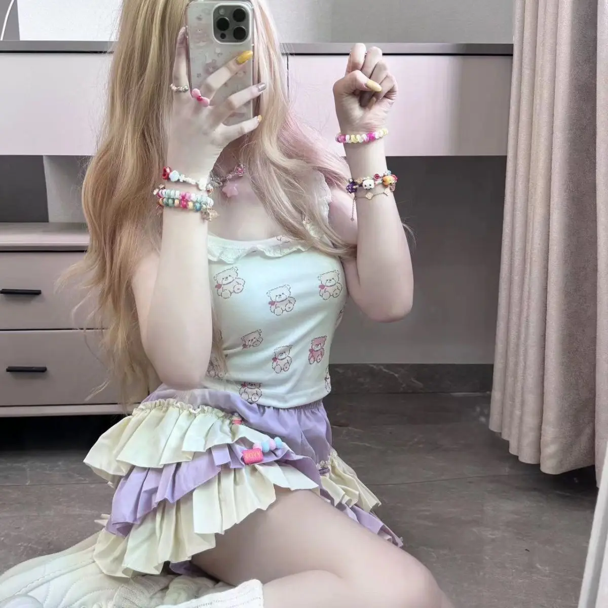 Y2k Aesthetic Contrast Color Women Skirts Harajuku Ball Gown High Waist Ruffled Mini Skirt 2026 Summer Grunge Sweet Cake Faldas