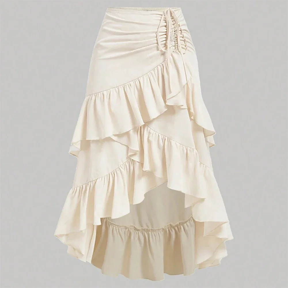 Skirts Summer Elegant Vacation Asymmetrical Flounce Drawstring Natural Waist Midi Casual A-Line Skirts For Women