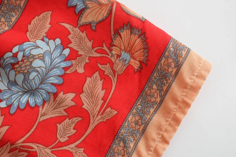 Vintage Chic Fashion Women Red Floral Print Beach Bohemian Pleated Skirt Rayon Cotton High-waisted Boho Maxi Skirts Femme