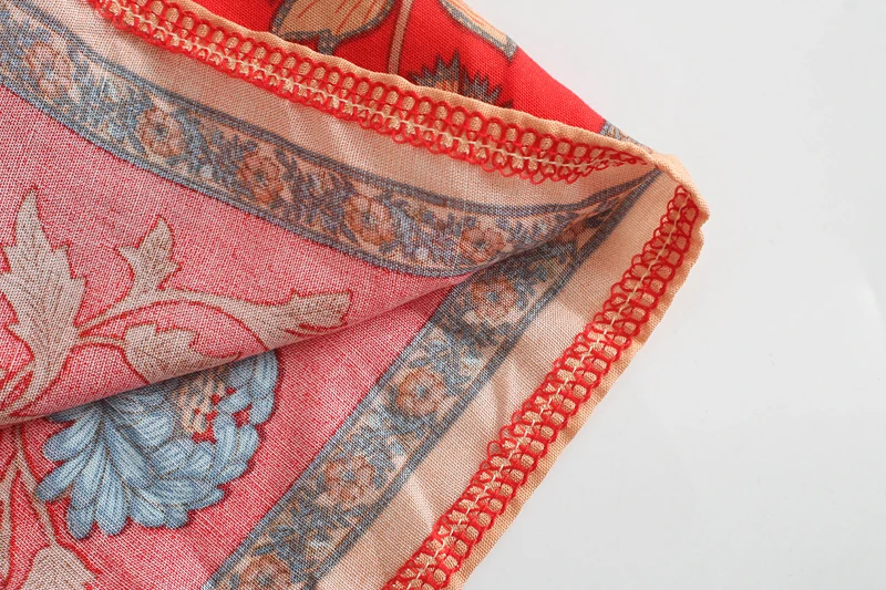 Vintage Chic Fashion Women Red Floral Print Beach Bohemian Pleated Skirt Rayon Cotton High-waisted Boho Maxi Skirts Femme