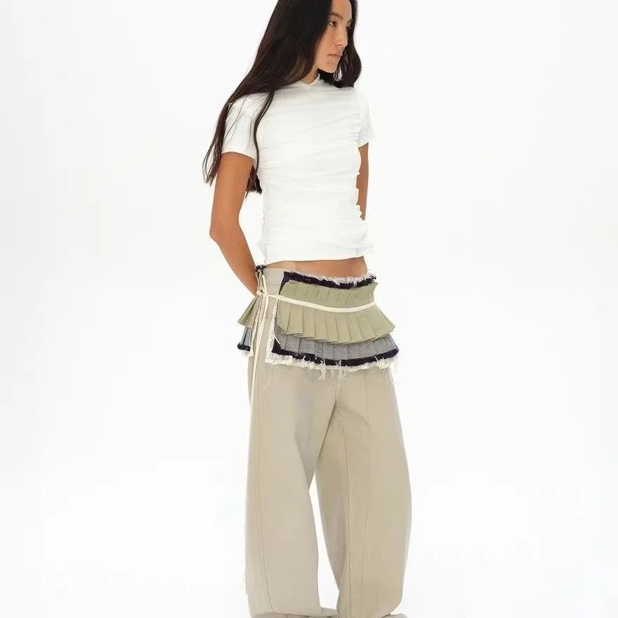 Denim Patchwork Drawstring Waistband Skirt Girls Streetwear Y2K Skirt for Women 2025 Autumn New Fashion Versatile Short Skirts