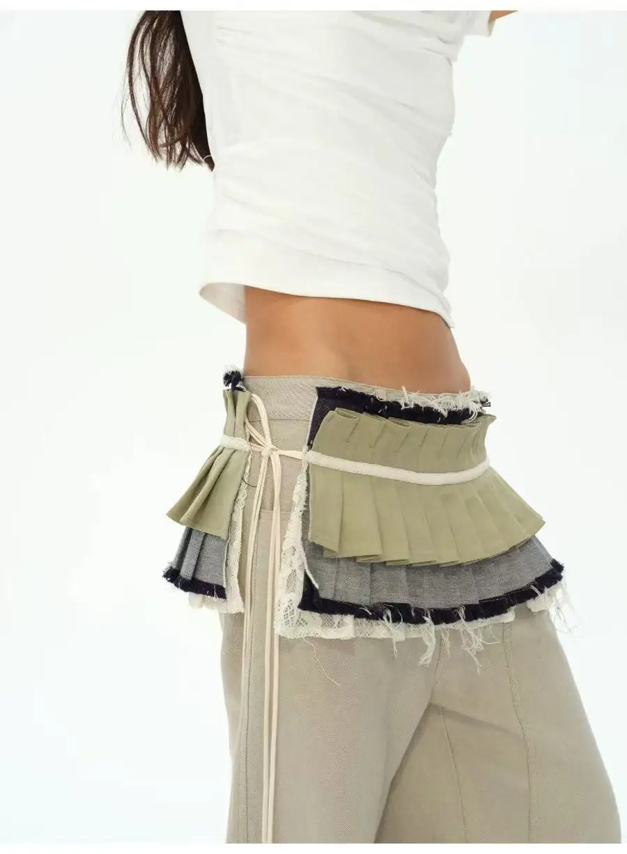 Denim Patchwork Drawstring Waistband Skirt Girls Streetwear Y2K Skirt for Women 2025 Autumn New Fashion Versatile Short Skirts
