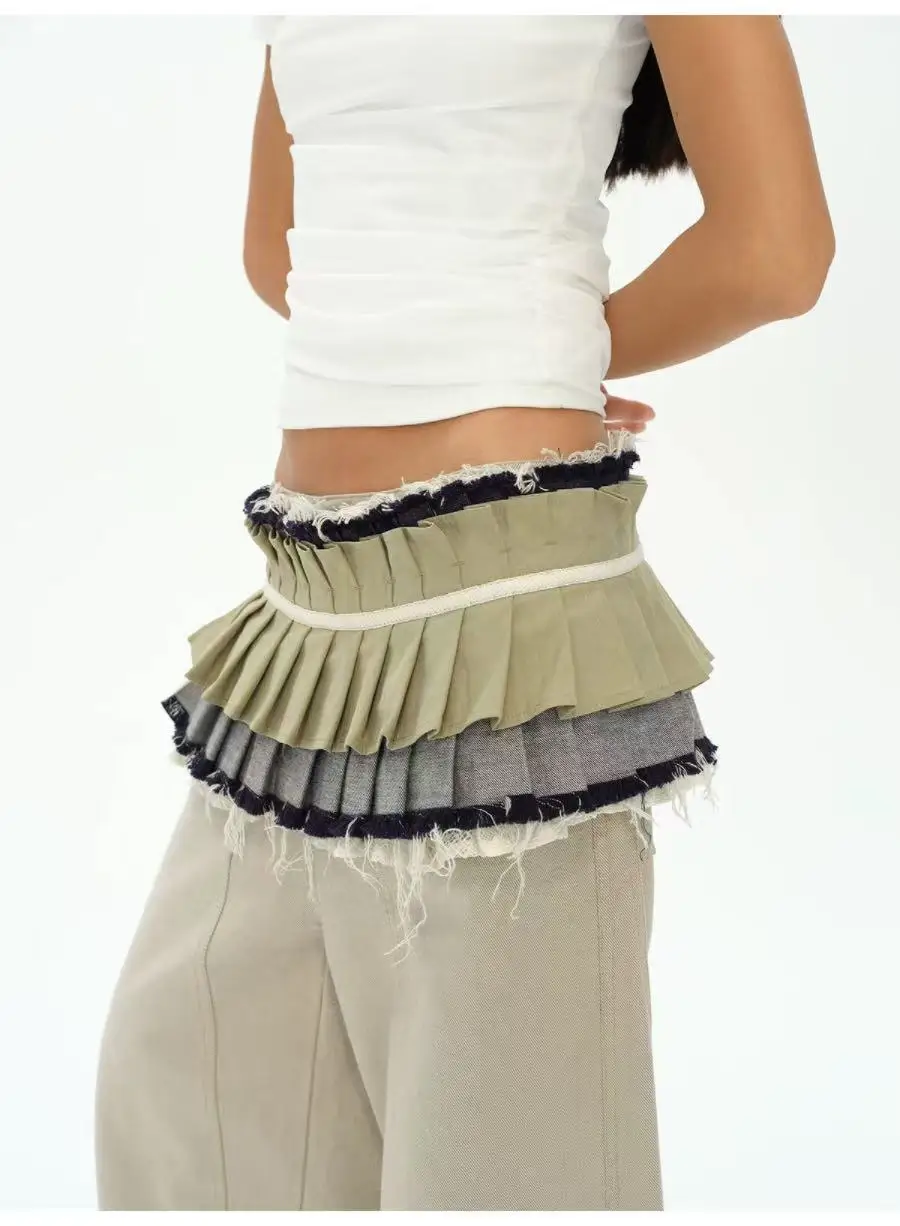 Denim Patchwork Drawstring Waistband Skirt Girls Streetwear Y2K Skirt for Women 2025 Autumn New Fashion Versatile Short Skirts