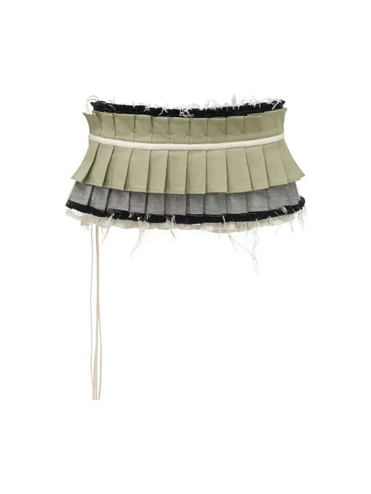 Denim Patchwork Drawstring Waistband Skirt Girls Streetwear Y2K Skirt for Women 2025 Autumn New Fashion Versatile Short Skirts