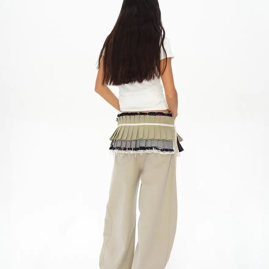 Denim Patchwork Drawstring Waistband Skirt Girls Streetwear Y2K Skirt for Women 2025 Autumn New Fashion Versatile Short Skirts