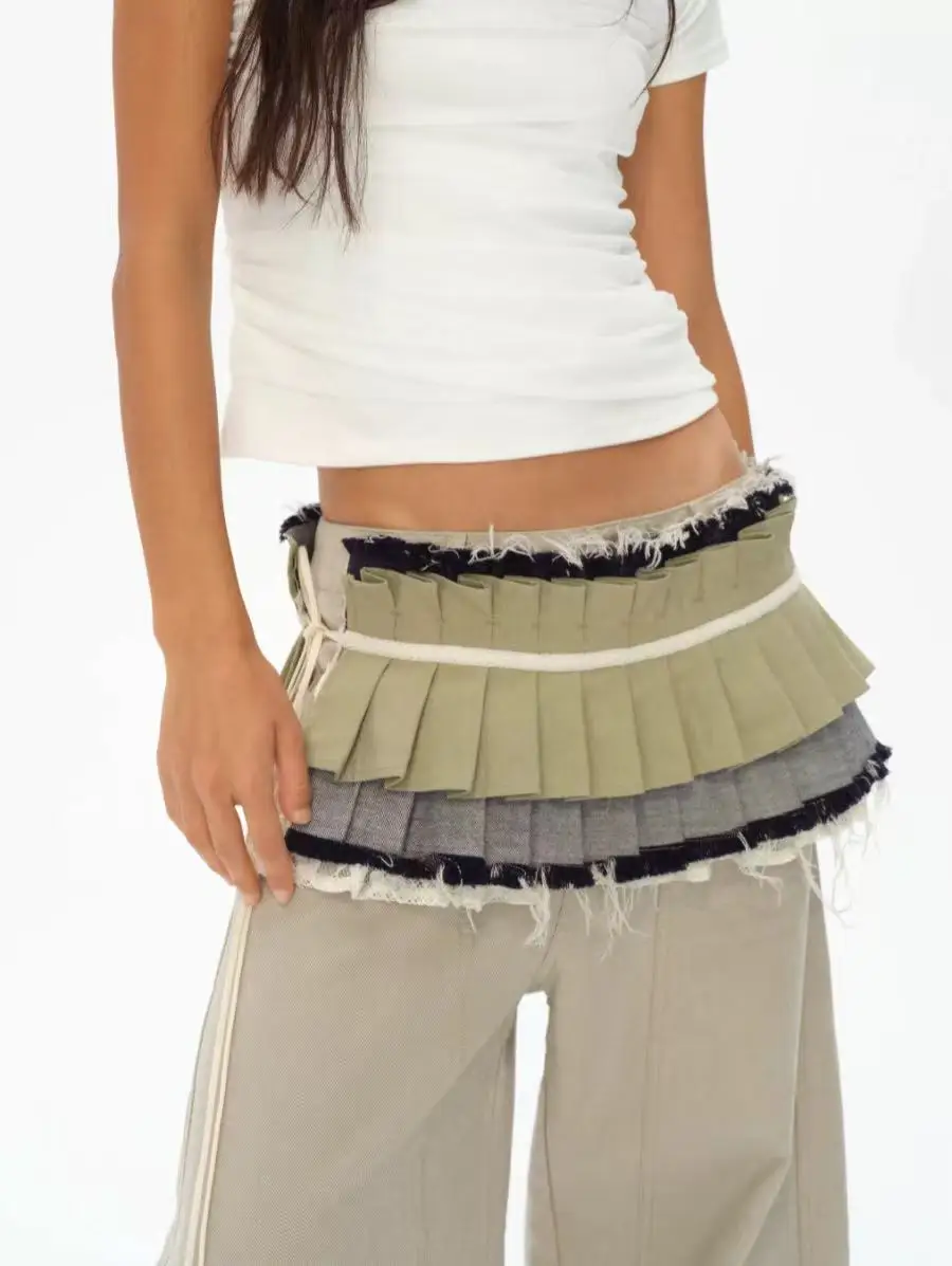 Denim Patchwork Drawstring Waistband Skirt Girls Streetwear Y2K Skirt for Women 2025 Autumn New Fashion Versatile Short Skirts