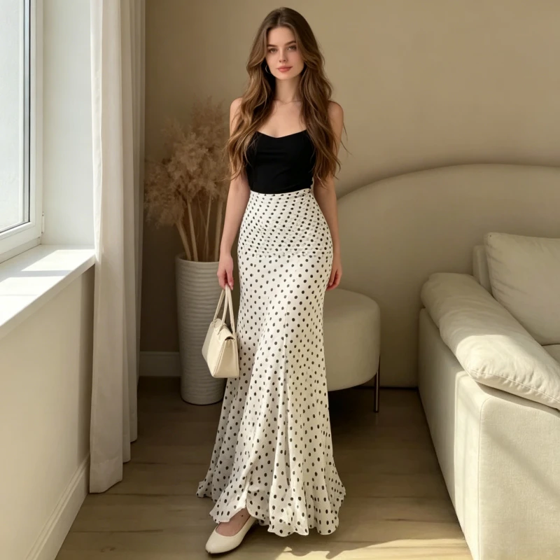 Mermaid Skirts Women Long Skirt Ruffles Hem High Waist Stretch Folds Floor Length A Line Female Spring Summer 2026 Streetwear
