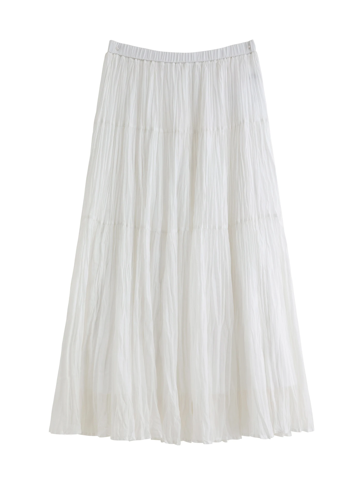 ZIQIAO 2026 Summer Women's Pleated Textured White Layered Midi Skirt, A-Line Flowy Maxi Skirt for Cloudy Fluffy Aesthetic Style