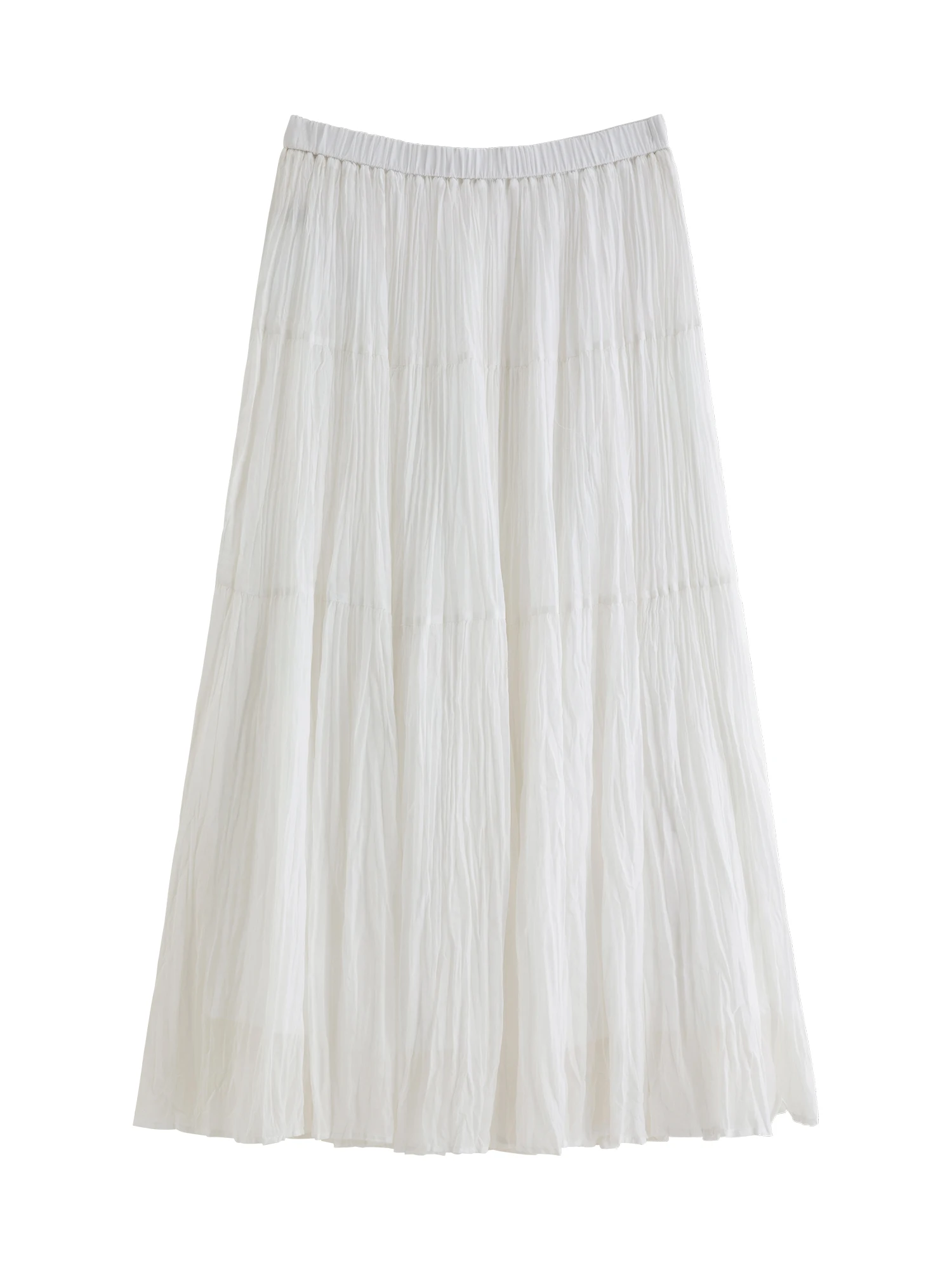 ZIQIAO 2026 Summer Women's Pleated Textured White Layered Midi Skirt, A-Line Flowy Maxi Skirt for Cloudy Fluffy Aesthetic Style