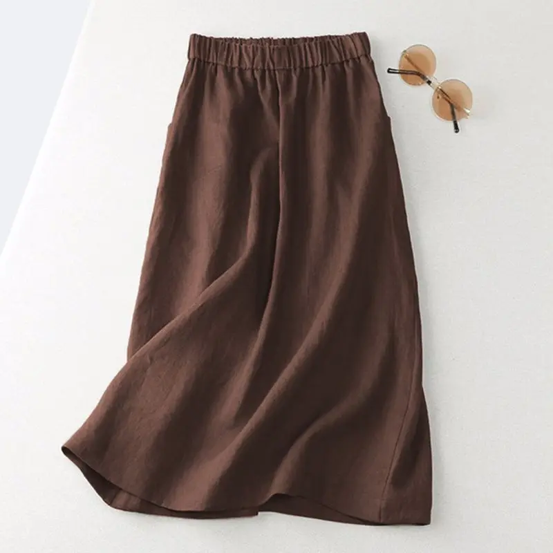 ZANZEA Women Cotton Skirt Holiday Elastic Waist Midi Skirt 2024 Summer Side Pockets Falda Saias Casual Korean Solid A Line Jupe