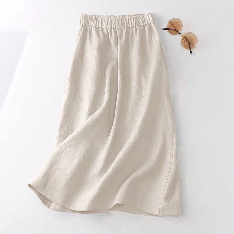 ZANZEA Women Cotton Skirt Holiday Elastic Waist Midi Skirt 2024 Summer Side Pockets Falda Saias Casual Korean Solid A Line Jupe