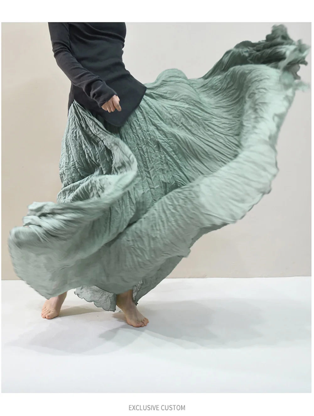 Womens High Waisted Flowy Maxi Skirt Crinkled Cotton Linen A-Line Pleated Beach Long Skirt Bohemian Style for Spring Summer K444
